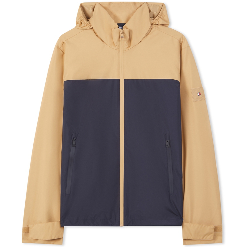 Tommy Hilfiger Khaki-Blue Colorblock Windproof Hooded Outdoor Jacket MW0MW31655