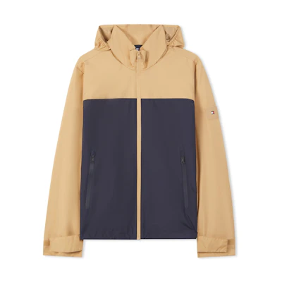 Tommy Hilfiger Khaki-Blue Colorblock Windproof Hooded Outdoor Jacket MW0MW31655