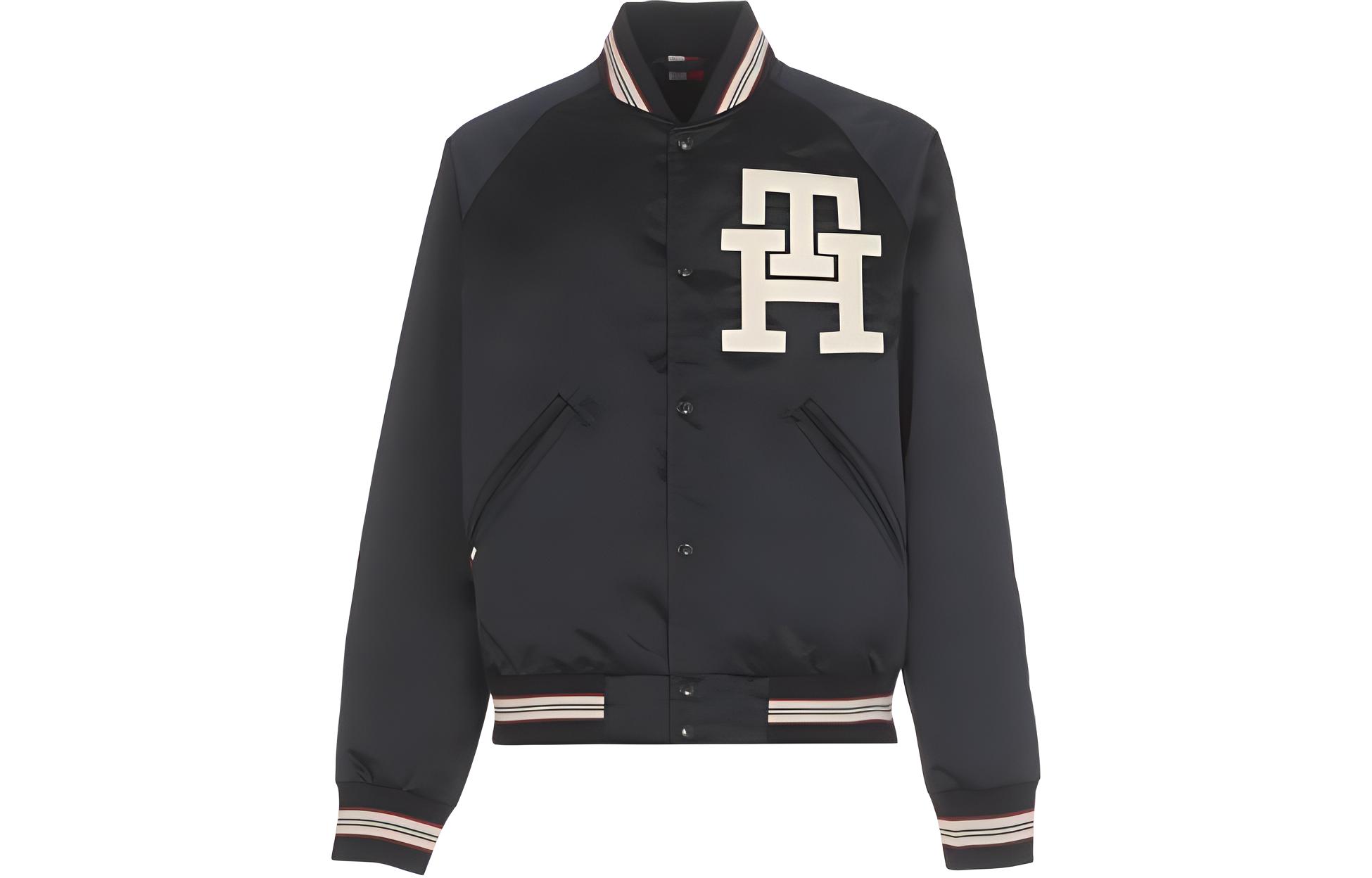 Tommy Hilfiger Letter Embroidered Stand Collar Jacket - Navy Blue MW0MW29017DW5