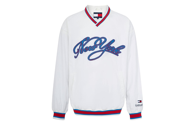 Tommy Hilfiger Letter Logo V-Neck Jacket Men’s Red White Blue DM0DM16302YBL