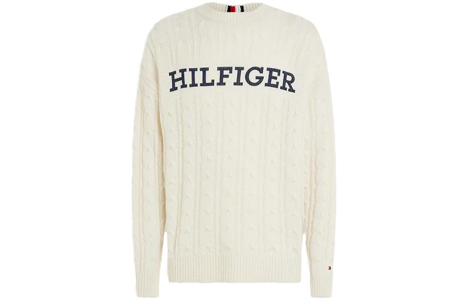 Tommy Hilfiger Letter Print Crewneck Sweatshirt Off-White Long Sleeve MW0MW330820K4BIANCO
