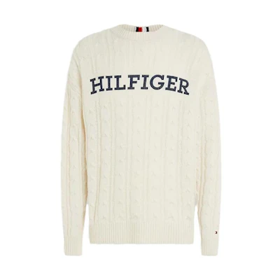 Tommy Hilfiger Letter Print Crewneck Sweatshirt Off-White Long Sleeve MW0MW330820K4BIANCO
