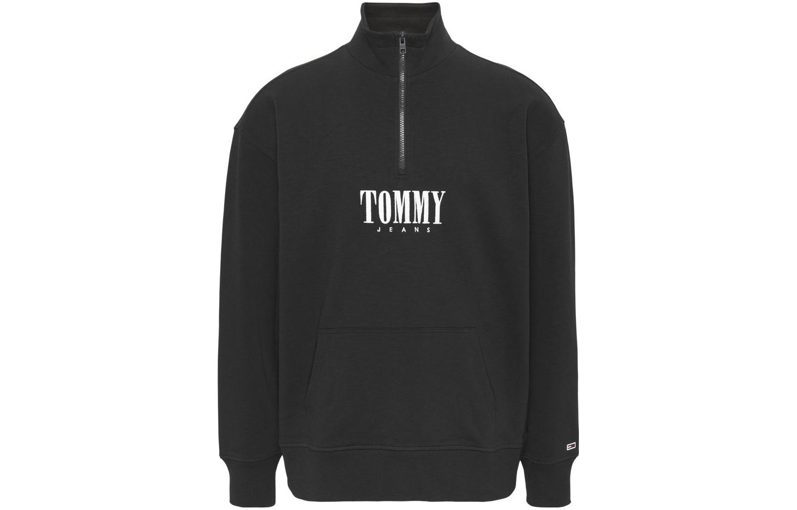 Tommy Hilfiger Letter Print Half-Zip Sweatshirt Black DM0DM15021-BDS
