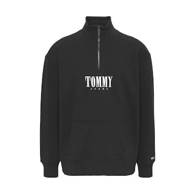 Tommy Hilfiger Letter Print Half-Zip Sweatshirt Black DM0DM15021-BDS