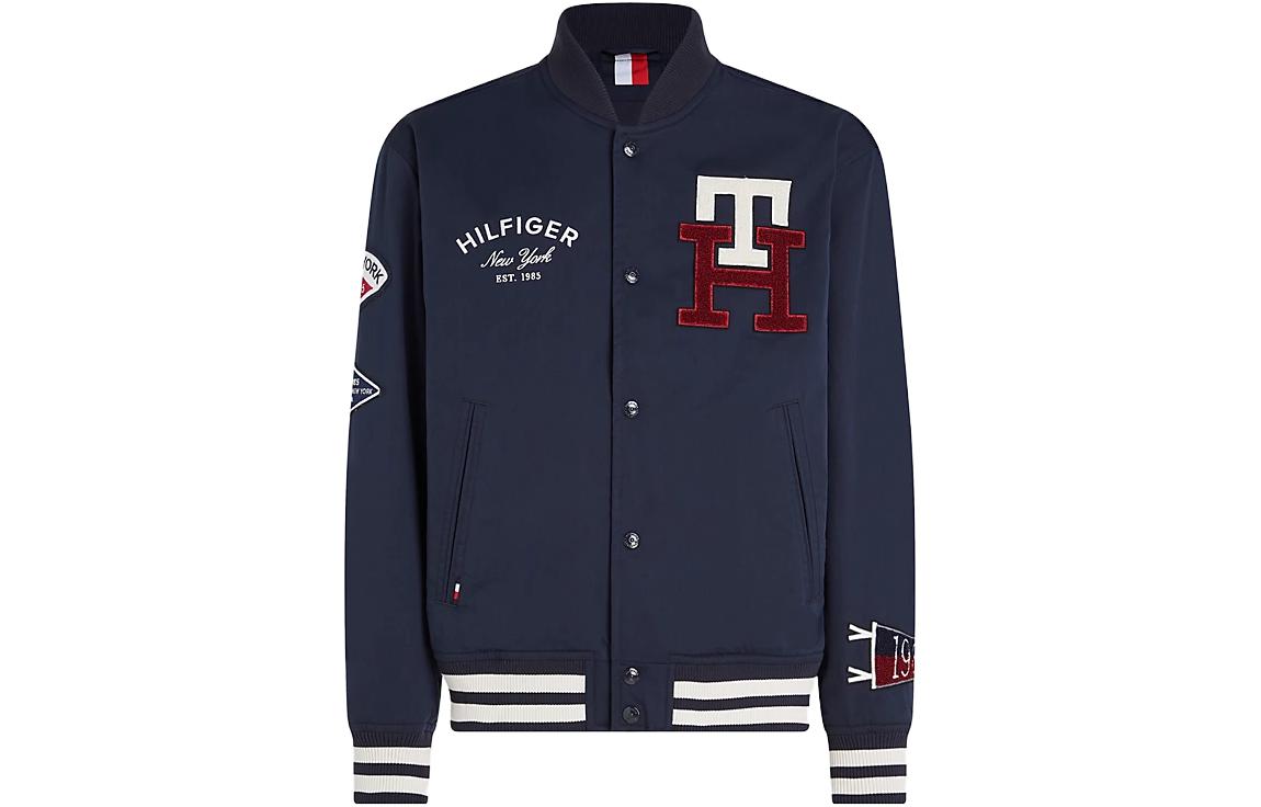 Tommy Hilfiger Letter Print Single-Breasted Jacket Blue MW0MW29966DW5