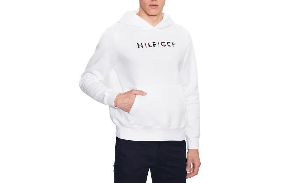 Tommy Hilfiger Letter Print White Hoodie Long Sleeve MW0MW32014-YBR
