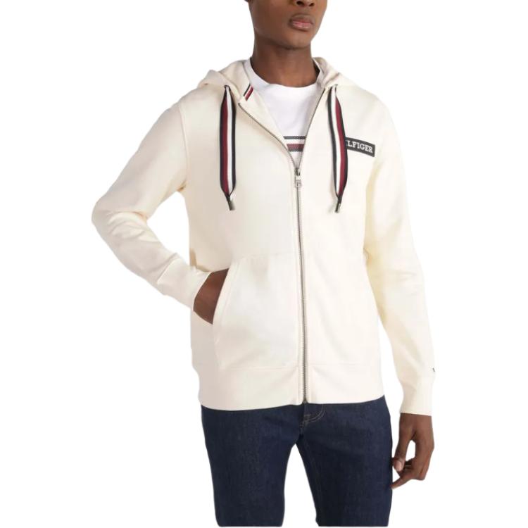 Tommy Hilfiger Letter Stripe Print Hoodie Jacket Cream White MW0MW33658-AEF