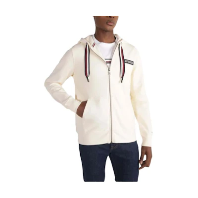 Tommy Hilfiger Letter Stripe Print Hoodie Jacket Cream White MW0MW33658-AEF