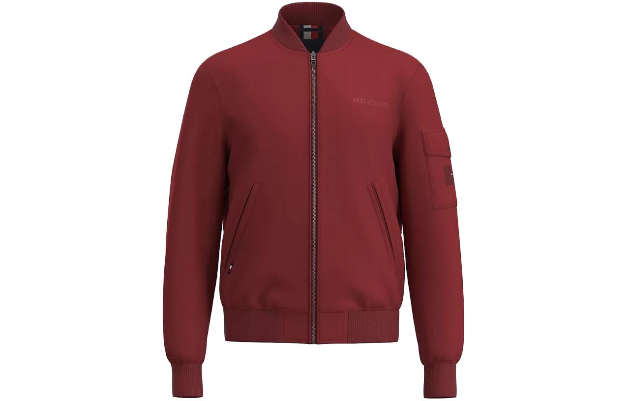 Tommy Hilfiger Lightweight Nylon Bomber Jacket Men’s Solid Red Zip-Up Long Sleeve MM31652-XIT