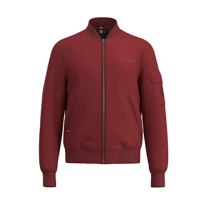 Tommy Hilfiger Lightweight Nylon Bomber Jacket Men’s Solid Red Zip-Up Long Sleeve MM31652-XIT
