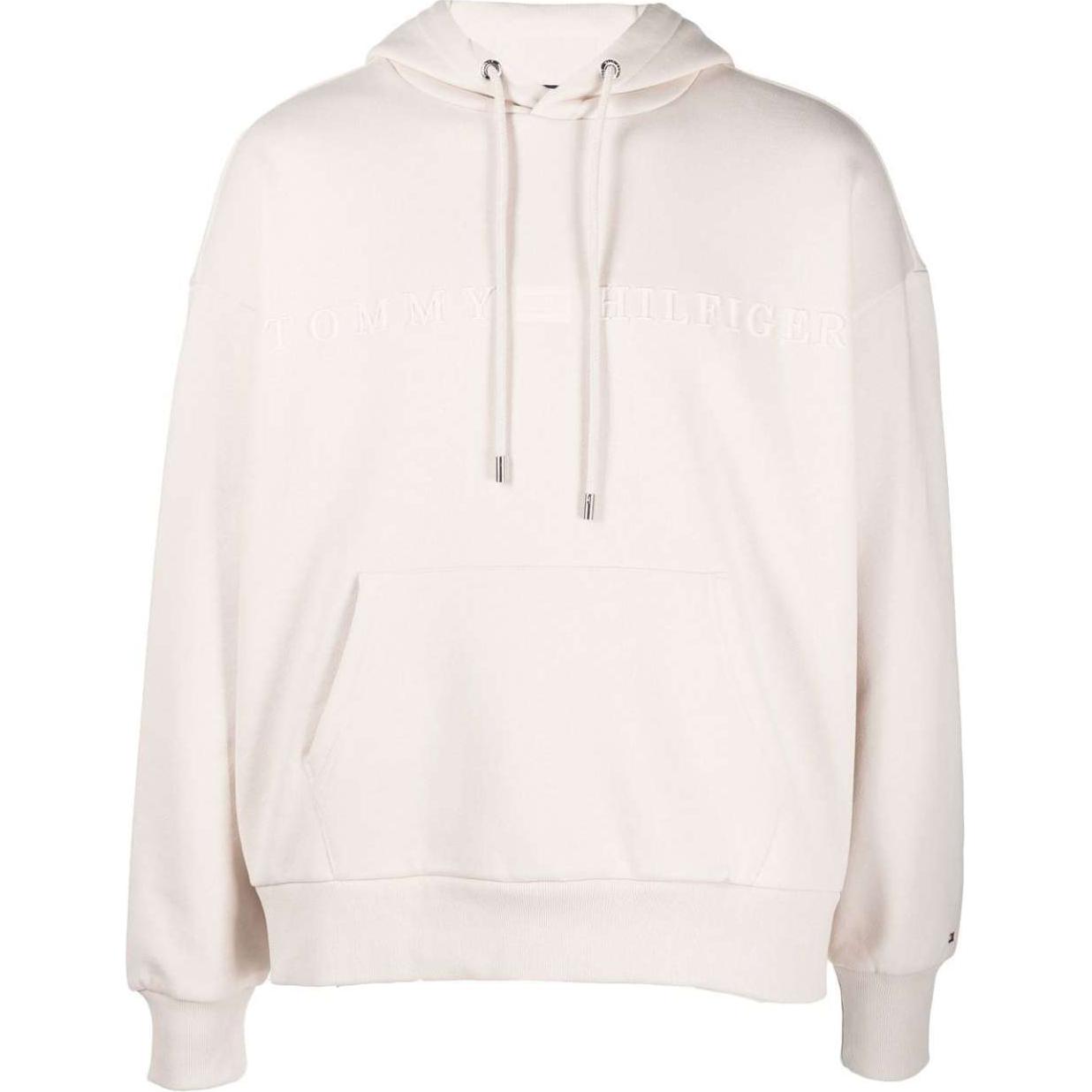 Tommy Hilfiger Logo Embossed Drawstring Hoodie White MW0MW29581-WHITE