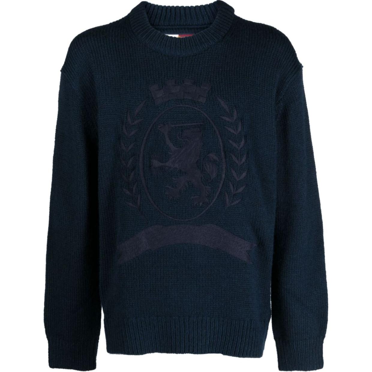 Tommy Hilfiger Logo Embroidered Crewneck Oversized Sweater Navy Blue () MW0MW32291-NAVY
