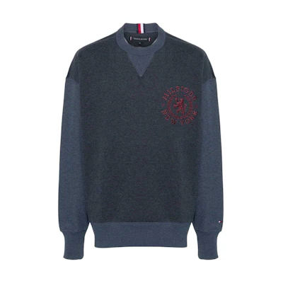 Tommy Hilfiger Logo Embroidered Crewneck Sweatshirt Men’s Blue Long Sleeve MW0MW33668-BLUE
