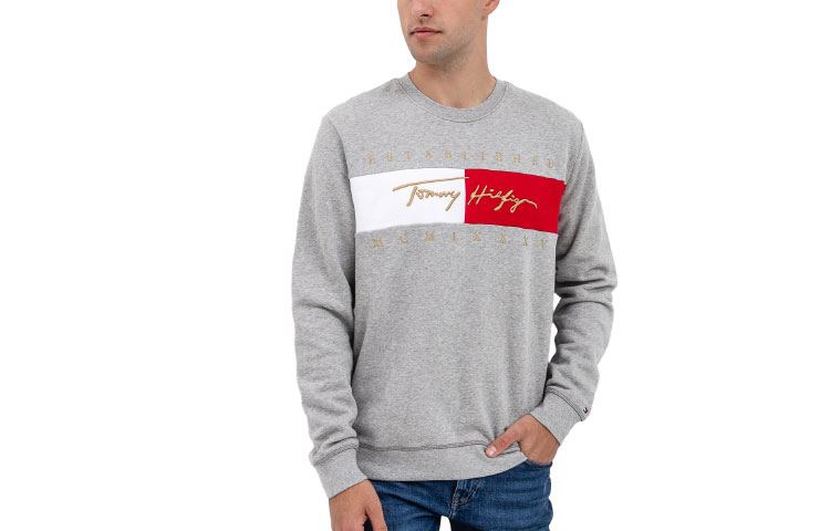 Tommy Hilfiger Logo Embroidered Crewneck Sweatshirt Light Grey 78J6388-050