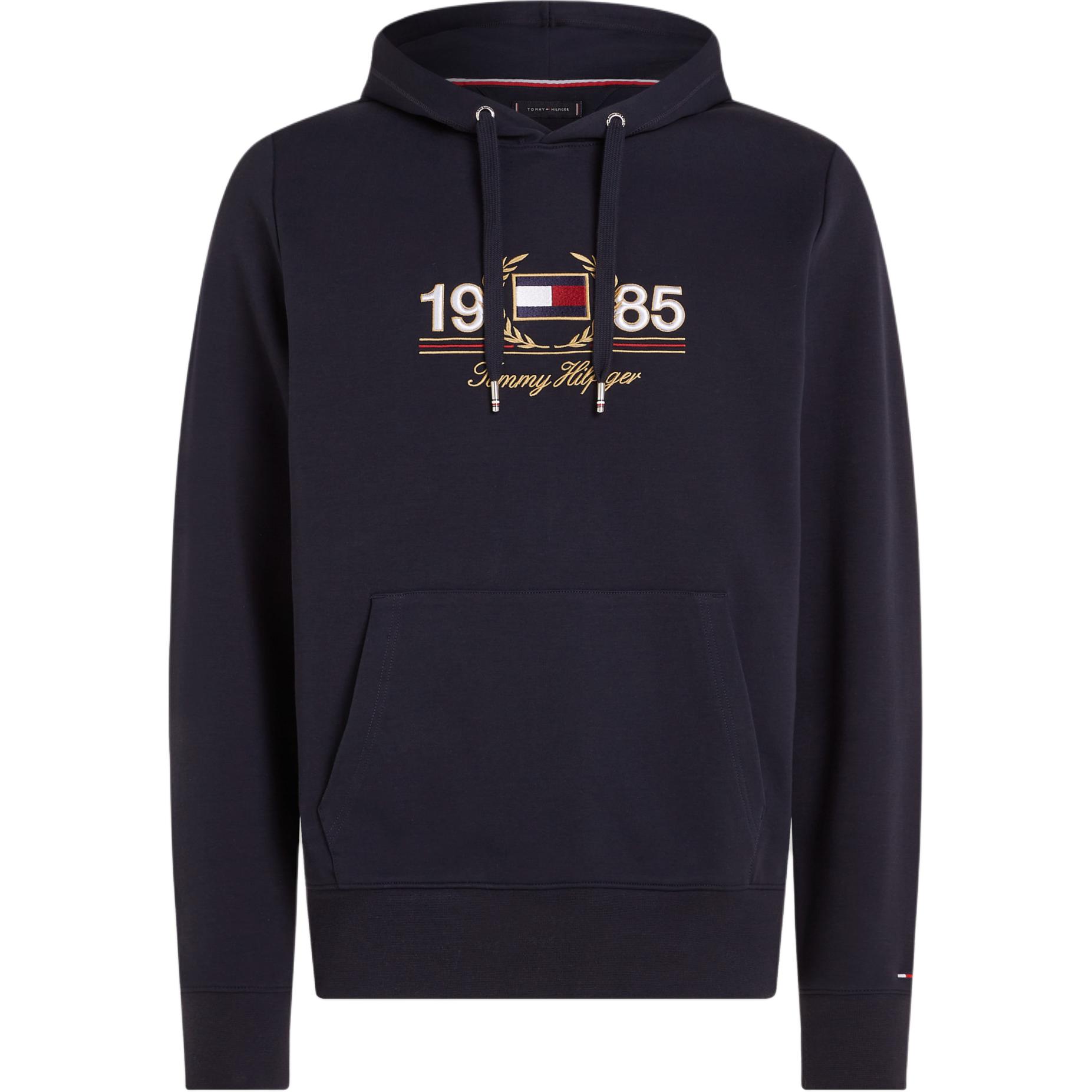 Tommy Hilfiger Logo Embroidered Drawstring Hoodie Black MW34410-DW5