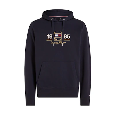 Tommy Hilfiger Logo Embroidered Drawstring Hoodie Black MW34410-DW5