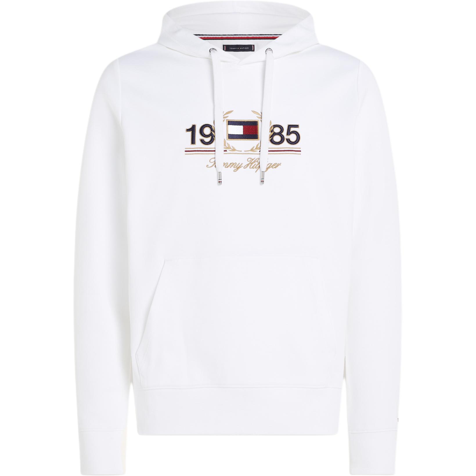 Tommy Hilfiger Logo Embroidered Drawstring Hoodie White - Long Sleeve MW34410-YBR