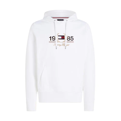 Tommy Hilfiger Logo Embroidered Drawstring Hoodie White - Long Sleeve MW34410-YBR