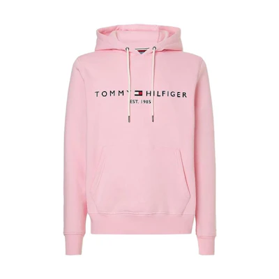 Tommy Hilfiger Logo Embroidered Drawstring Hoodie Pink MW0MW11599-TOL