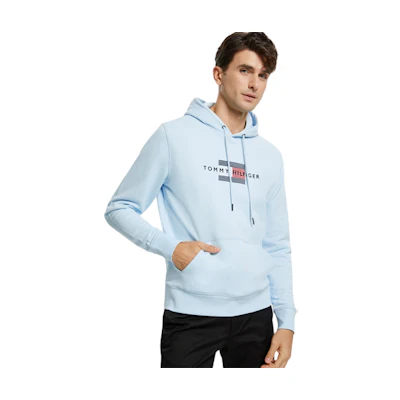 Tommy Hilfiger Logo Embroidered Drawstring Hoodie Men’s Light Blue MW0MW21030-CYR