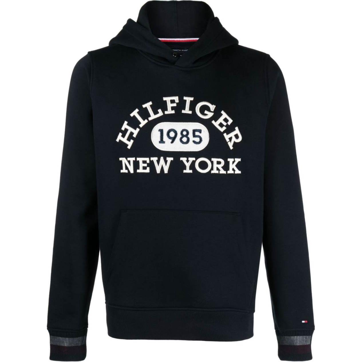 Tommy Hilfiger Logo Embroidered Hoodie Navy Blue - Straight Hem Design MW0MW32682-NAVY