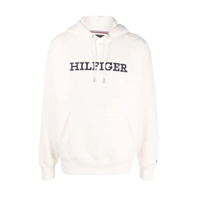 Tommy Hilfiger Logo Embroidered Hoodie White MW0MW33062-BEIGE