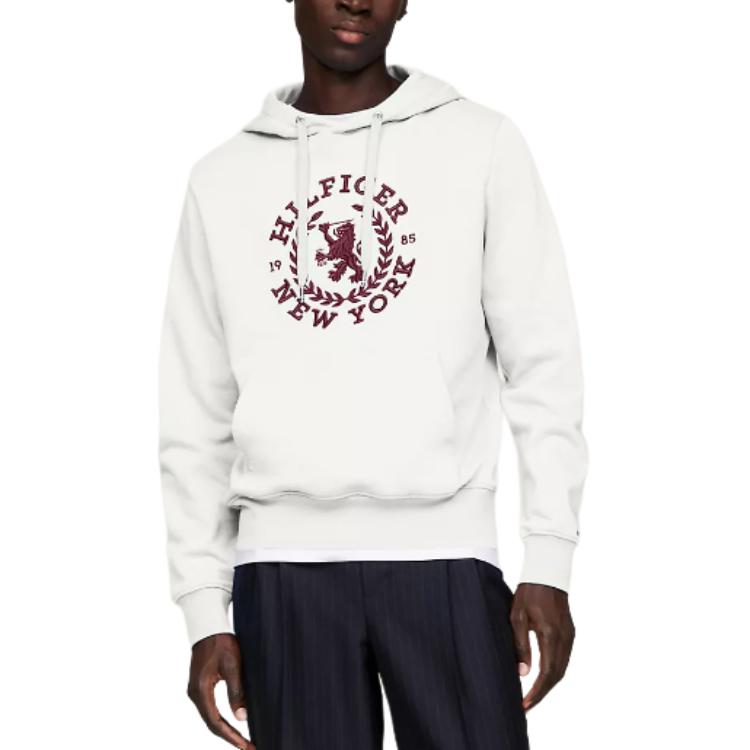 Tommy Hilfiger Logo Embroidered Hoodie White Pullover Sweatshirt MW33650-YBR