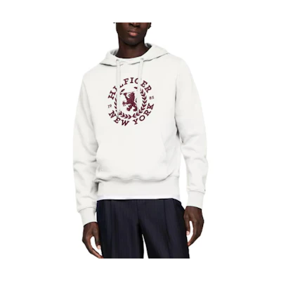 Tommy Hilfiger Logo Embroidered Hoodie White Pullover Sweatshirt MW33650-YBR