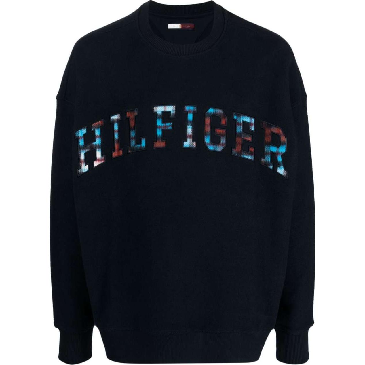 Tommy Hilfiger Logo Embroidered Navy Blue Crewneck Sweatshirt Men’s Long Sleeve MW0MW32282-NAVY