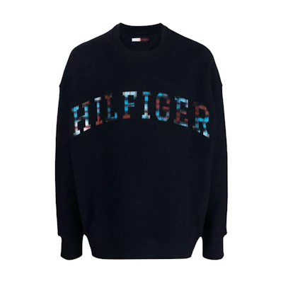 Tommy Hilfiger Logo Embroidered Navy Blue Crewneck Sweatshirt Men’s Long Sleeve MW0MW32282-NAVY