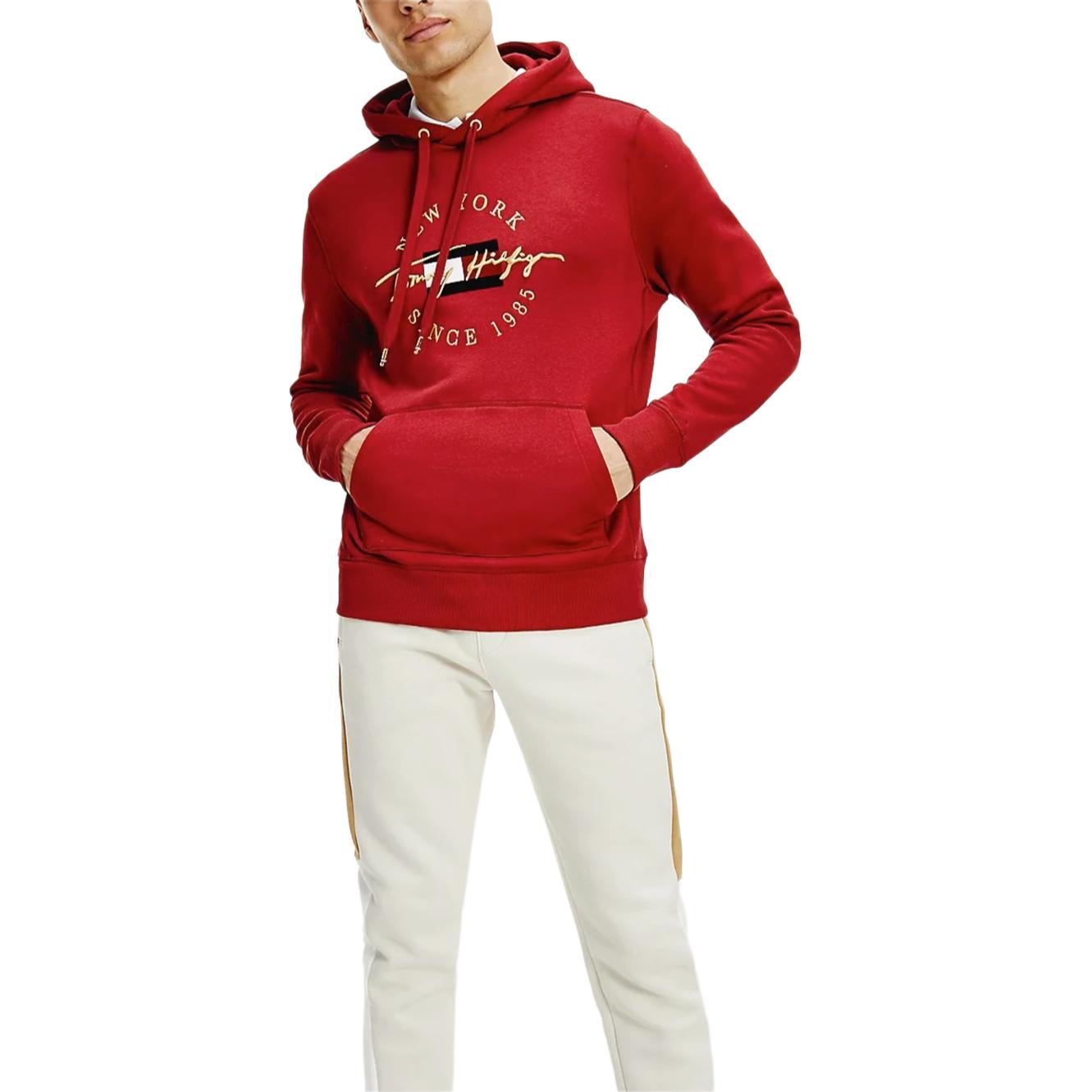 Tommy Hilfiger Logo Embroidered Oversized Wine Red Sweatshirt for Men 78J6261-610
