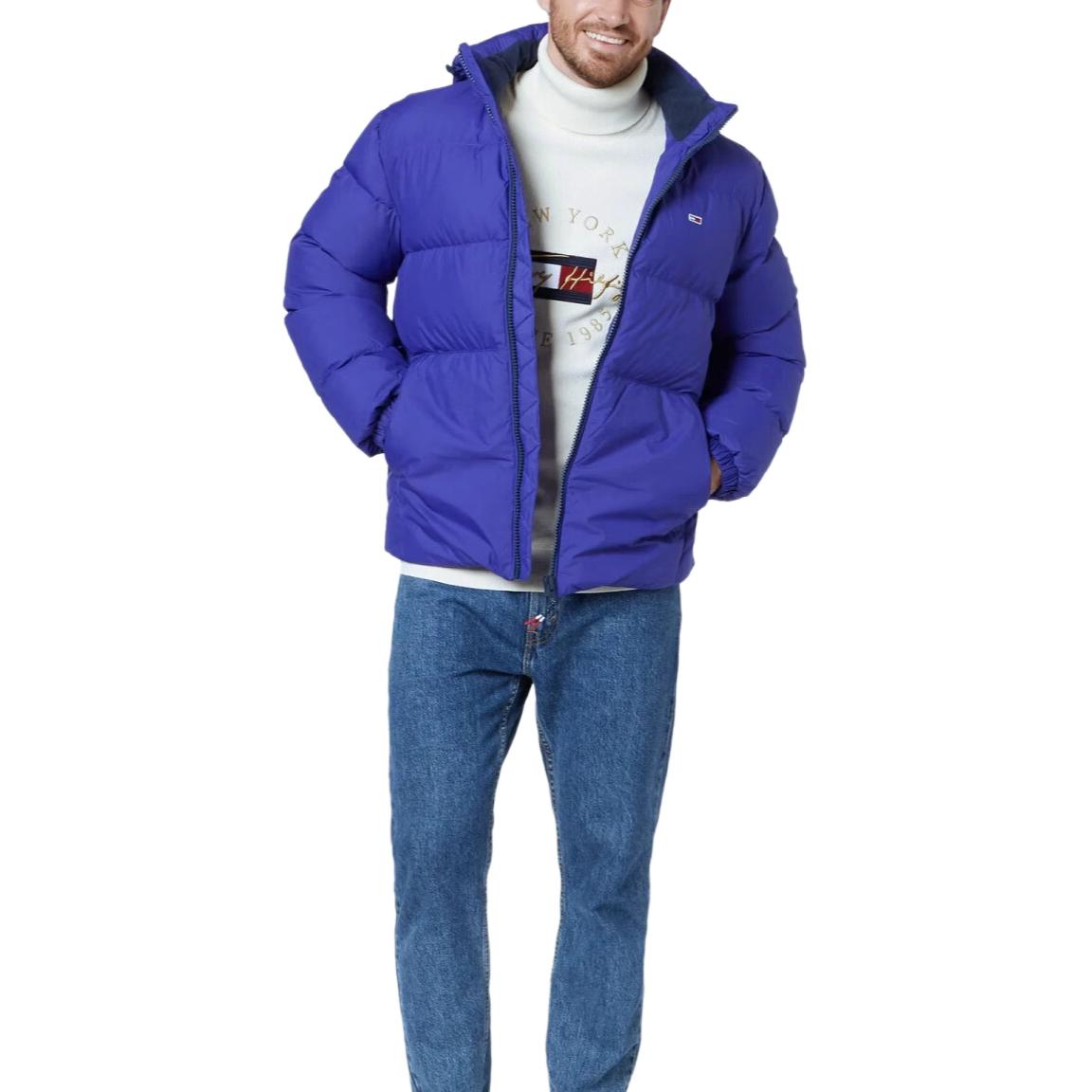 Tommy Hilfiger Logo Embroidered Patch Detachable Hood Down Jacket Men Blue Purple 78J6188-500