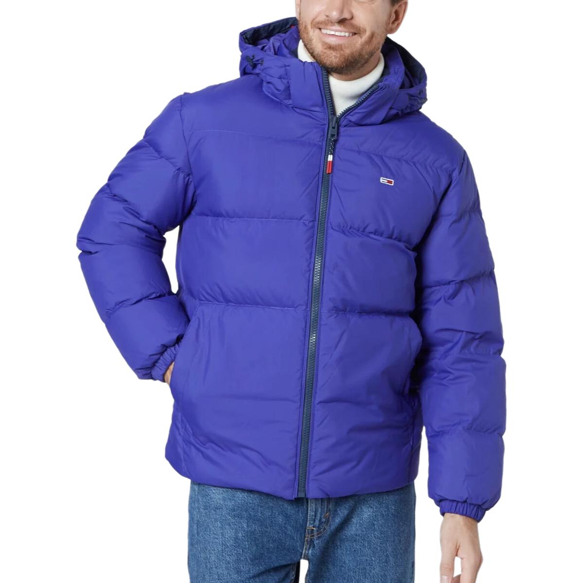 Lookbook 타미 힐피거 로고 자수 패치 탈부착 후드 다운 자켓 남성 블루 퍼플 78J6188-500