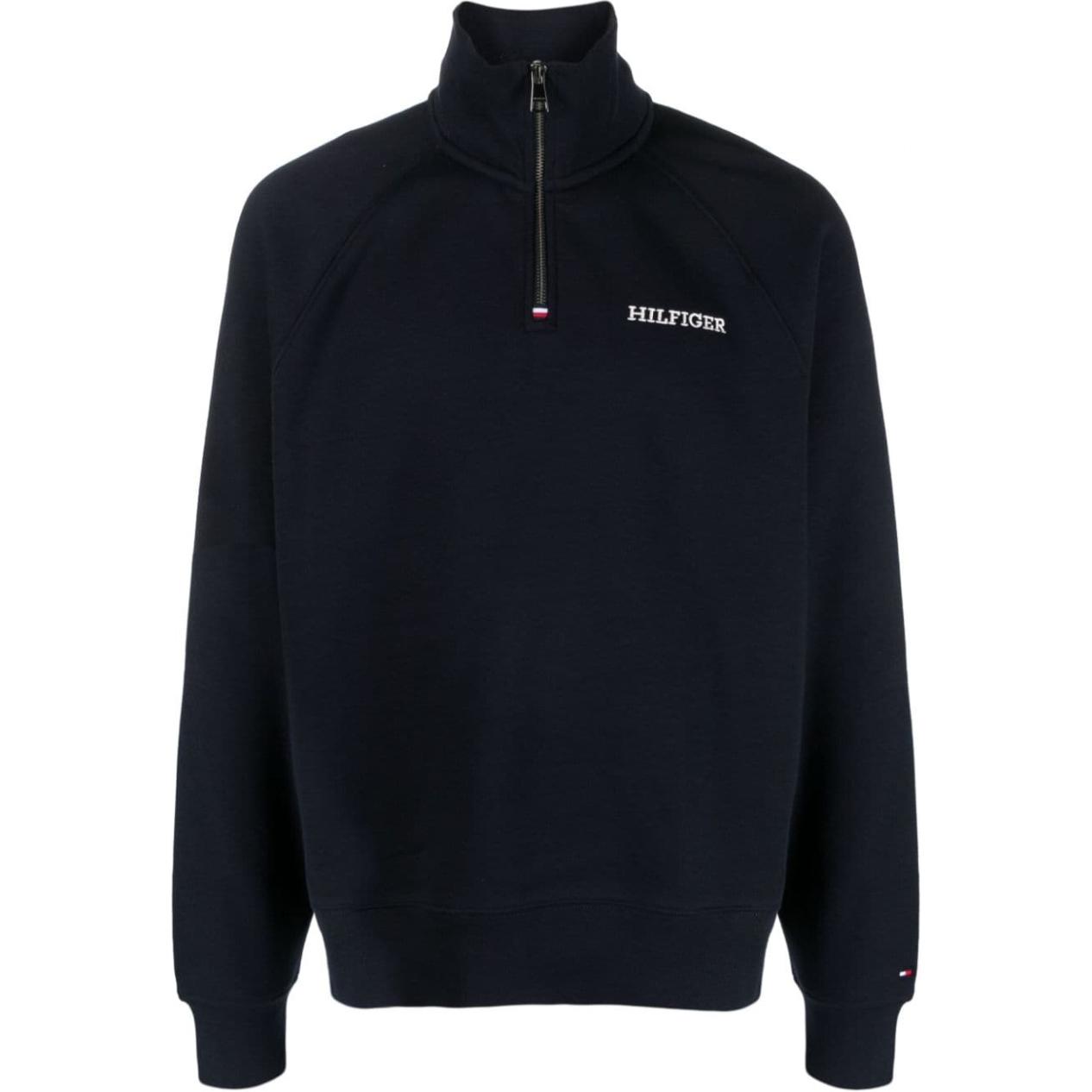 Tommy Hilfiger Logo Embroidered Raglan Half-Zip Sweatshirt Navy Blue MW0MW32737-NAVY