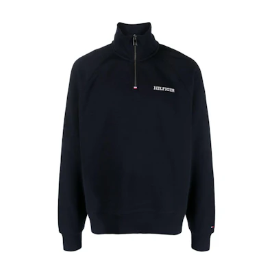 Tommy Hilfiger Logo Embroidered Raglan Half-Zip Sweatshirt Navy Blue MW0MW32737-NAVY