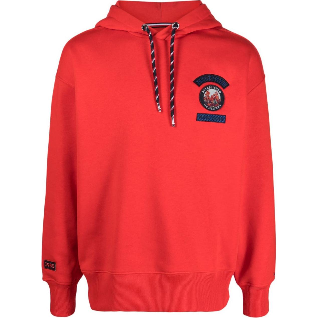 Tommy Hilfiger Logo Embroidered Red Oversized Hoodie for Men MW0MW32676-RED