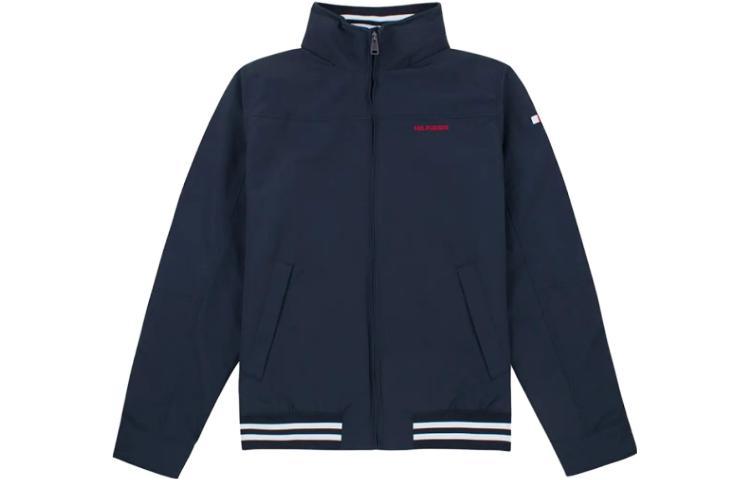 Tommy Hilfiger Logo Embroidered Striped Windbreaker Jacket Navy Men C837830442-587