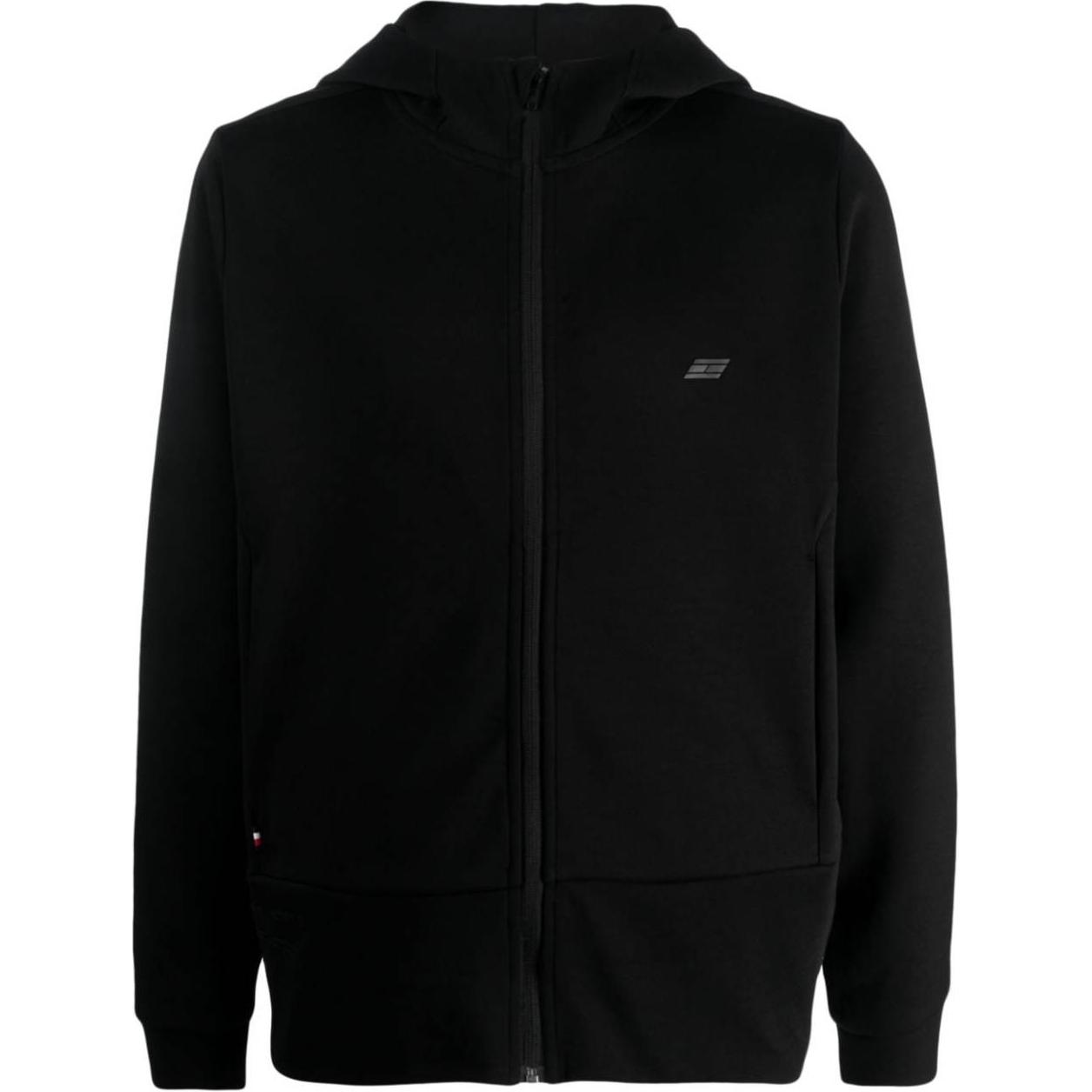 Tommy Hilfiger Logo Embroidered Zip-Up Hoodie Black Long Sleeve MW0MW30406-BLACK