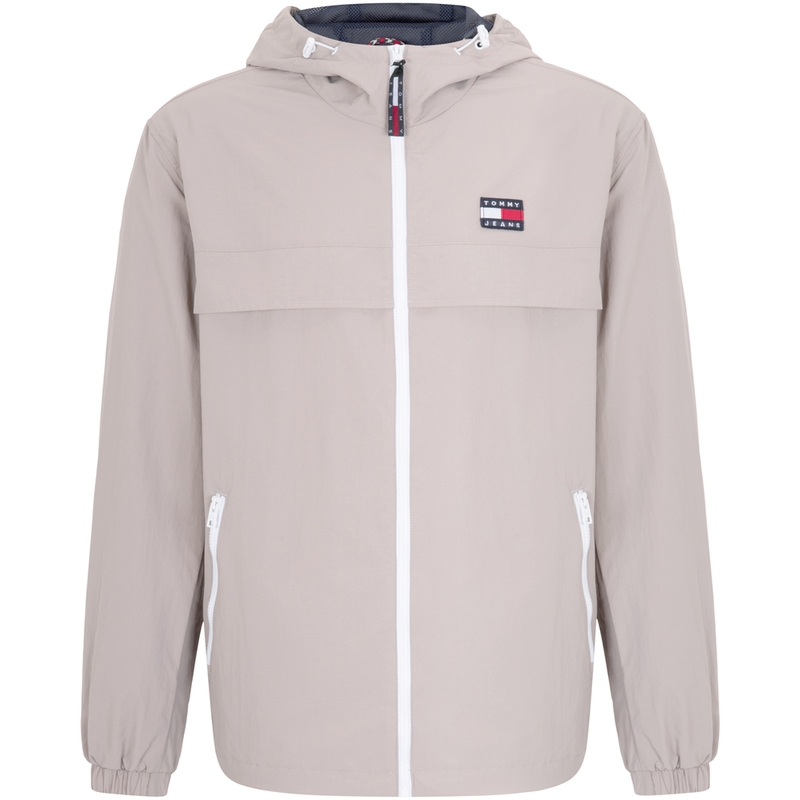 Tommy Hilfiger Logo Patch Drawstring Hoodie Jacket Men’s Grey Pink DM0DM13340RAZ