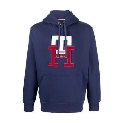 Tommy Hilfiger Logo Patch Navy Blue Hoodie for Men MW0MW29586-NAVY