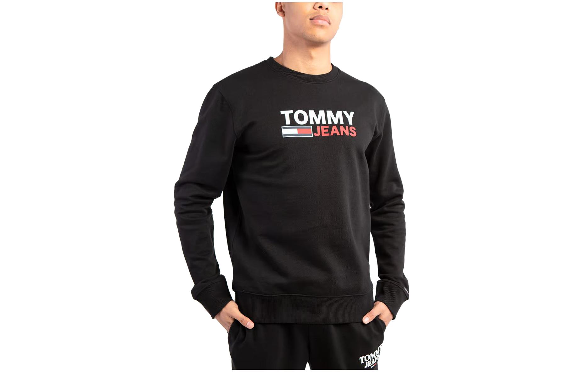 Tommy Hilfiger Logo Print Crewneck Pullover Sweatshirt Black DM0DM12938-BDS