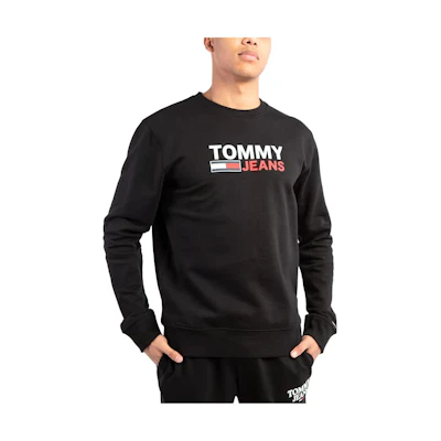 Tommy Hilfiger Logo Print Crewneck Pullover Sweatshirt Black DM0DM12938-BDS