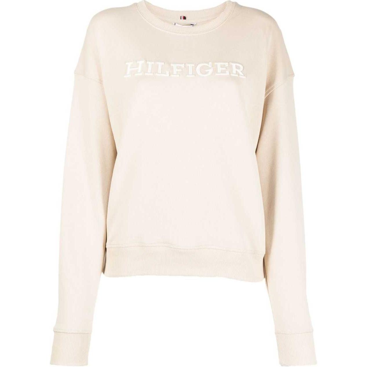 Tommy Hilfiger Logo Print Crewneck Sweatshirt Men’s Light Beige Long Sleeve WW0WW38860ACI-BEIGE