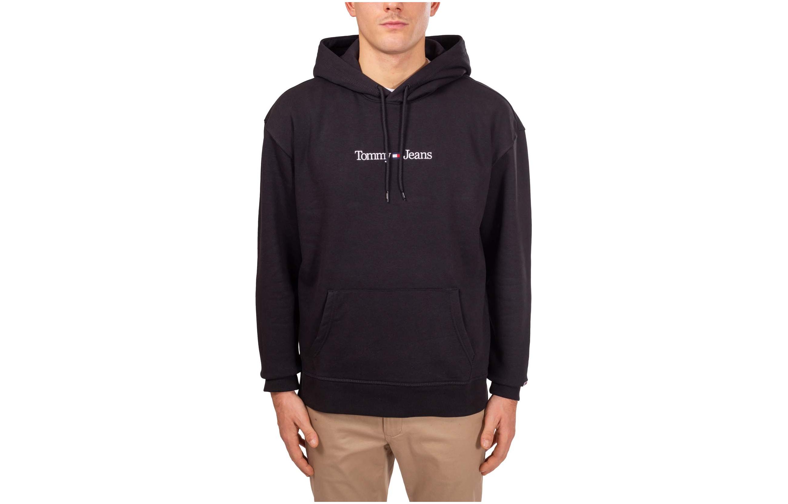 Tommy Hilfiger Logo Print Drawstring Hoodie Black Long Sleeve DM0DM15013-BDS