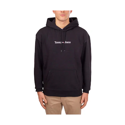 Tommy Hilfiger Logo Print Drawstring Hoodie Black Long Sleeve DM0DM15013-BDS