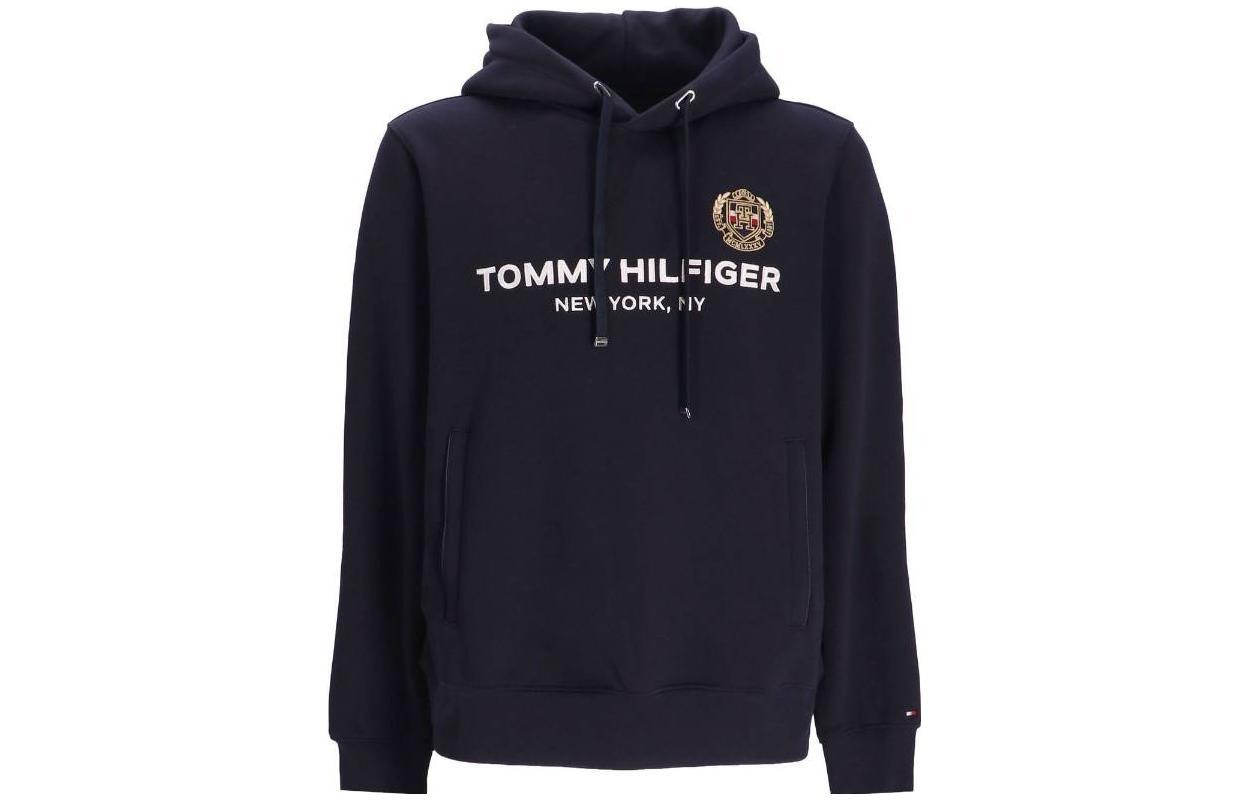 Tommy Hilfiger Logo Print Drawstring Hoodie Navy Blue Mens MW0MW29332-DW5