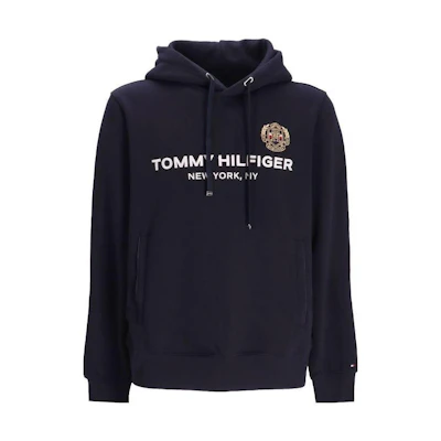 Tommy Hilfiger Logo Print Drawstring Hoodie Navy Blue Mens MW0MW29332-DW5