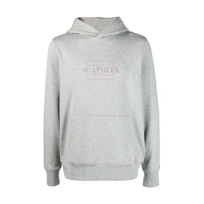 Tommy Hilfiger Logo Print Hoodie Men’s Grey Long Sleeve Sweatshirt MW0MW25598-GREY
