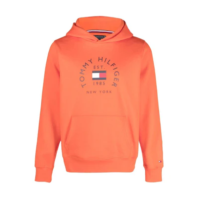 Tommy Hilfiger Logo Print Hoodie Orange - Relaxed Fit MW0MW27842-ORANGE