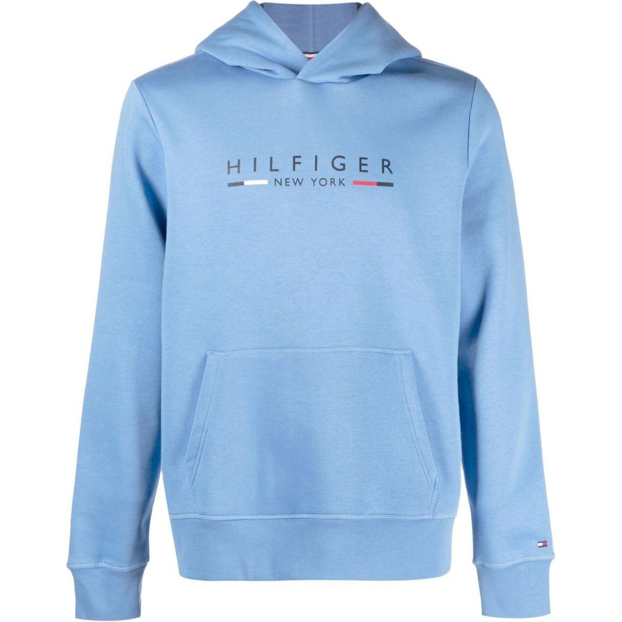 Tommy Hilfiger Logo Print Hoodie Ribbed Trim Sky Blue Sweatshirt MW0MW29301-BLUE